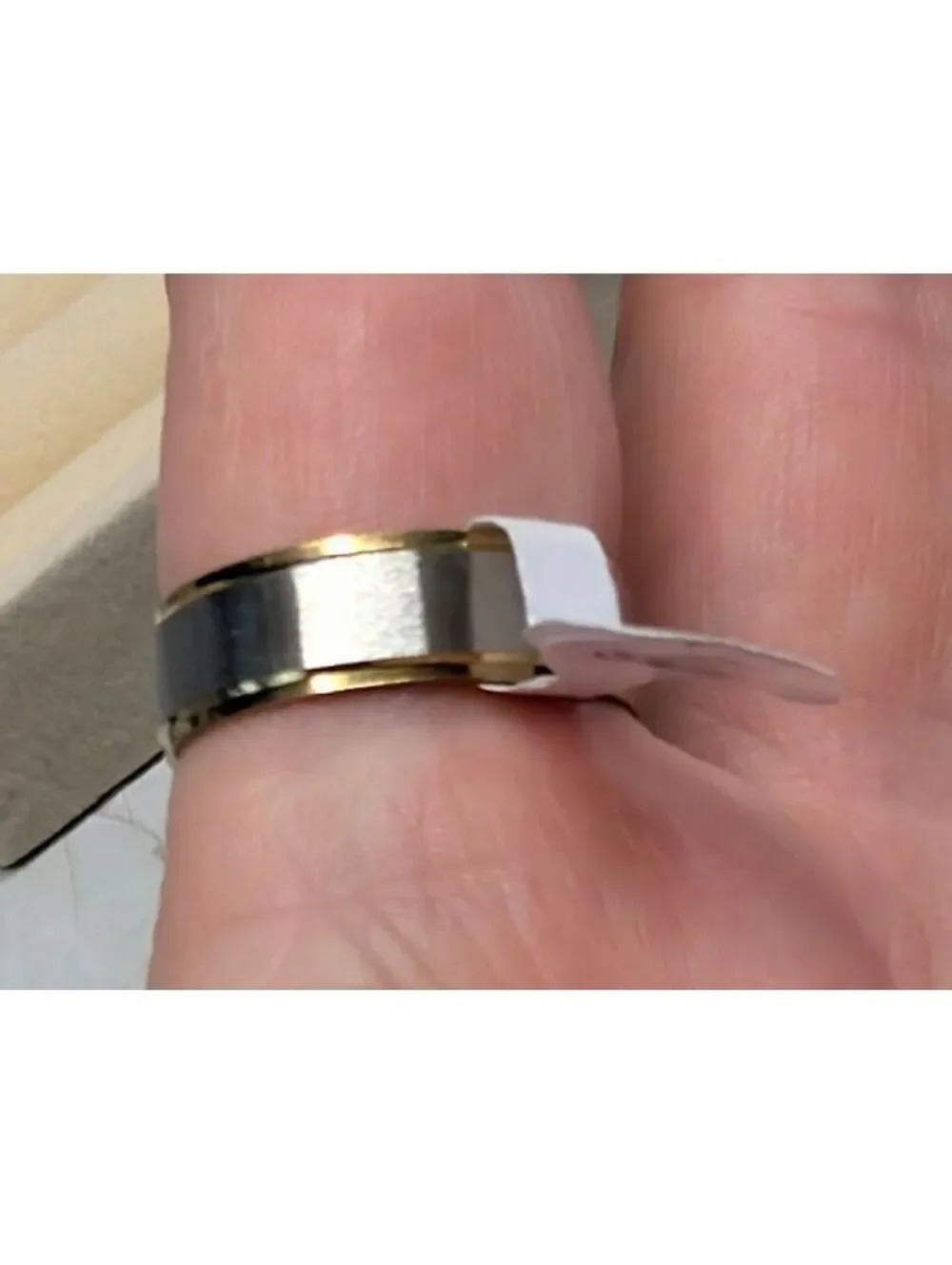 New Mens Size 11.5 Two Gold Silver Tone Stainless Steel Band Ring Wedding Thumb